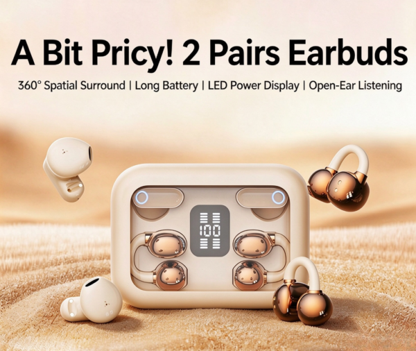 Wireless Bluetooth Headset with Digital Display, Clip-On Design, and High-Definition Call Quality