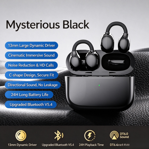 Clip Ear Open Bluetooth Headset, Noise Reduction for Sports