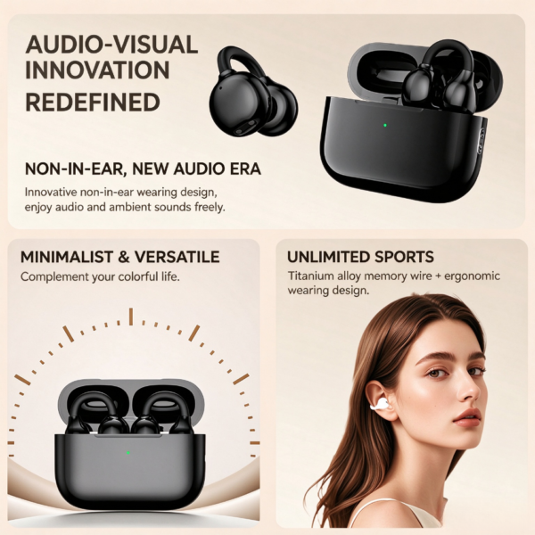 Clip Ear Open Bluetooth Headset, Noise Reduction for Sports
